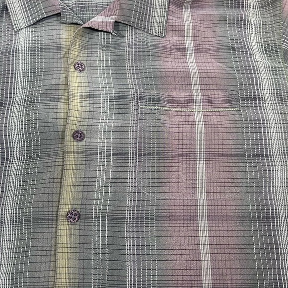 Vintage Tommy Bahama Silk Shirt XL TB 100% Silk Hawaiian Button Down Plaid - Picture 3 of 6